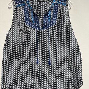 J. Crew Black and Blue Patterned Blouse